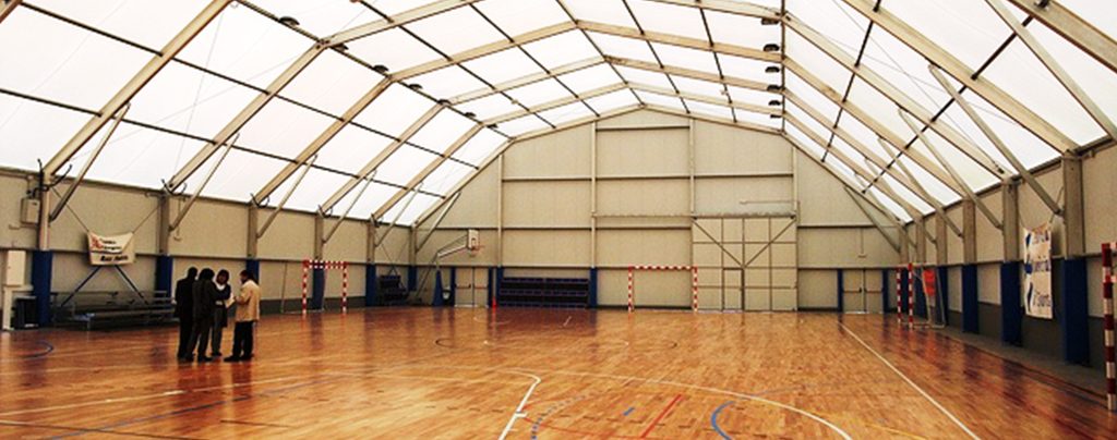 Inside multi purpose temporary sports facility